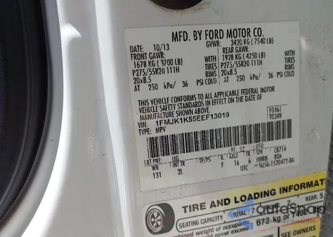 2014 Ford Expedition El Limited z USA, uszkodzony, nr VIN 1FMJK1K55EEF13019